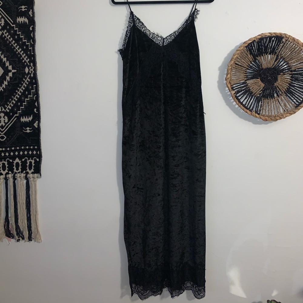 Zara Black Velvet Slip Midi Dress
